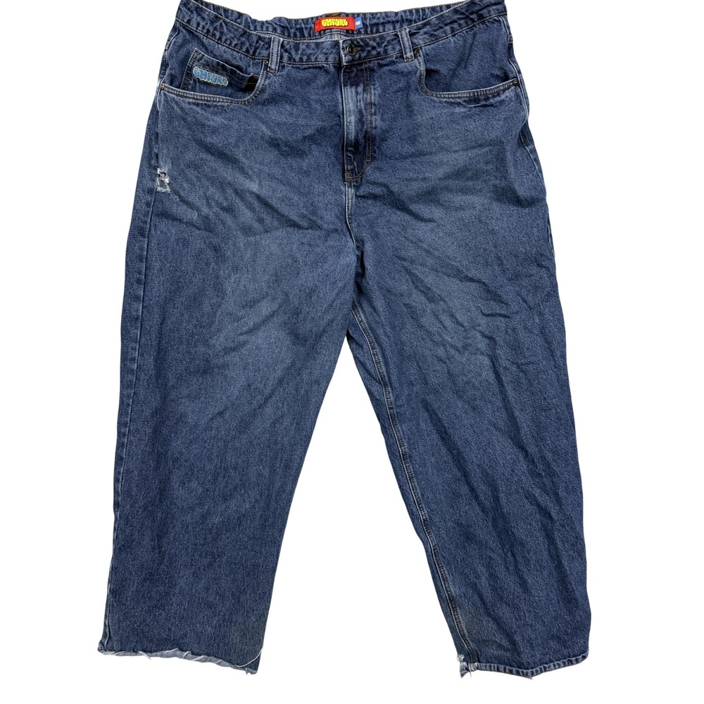 Empyre Jeans Mens 40x24 Blue Med Wash Relaxed Capri Adjustable Waist Distressed